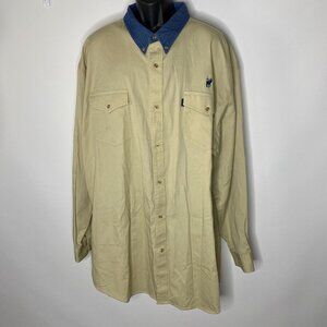 Roper Denim Shirt Men 4XLT Tan Beige Blue Collar Rodeo Western Cowboy Long Sleev